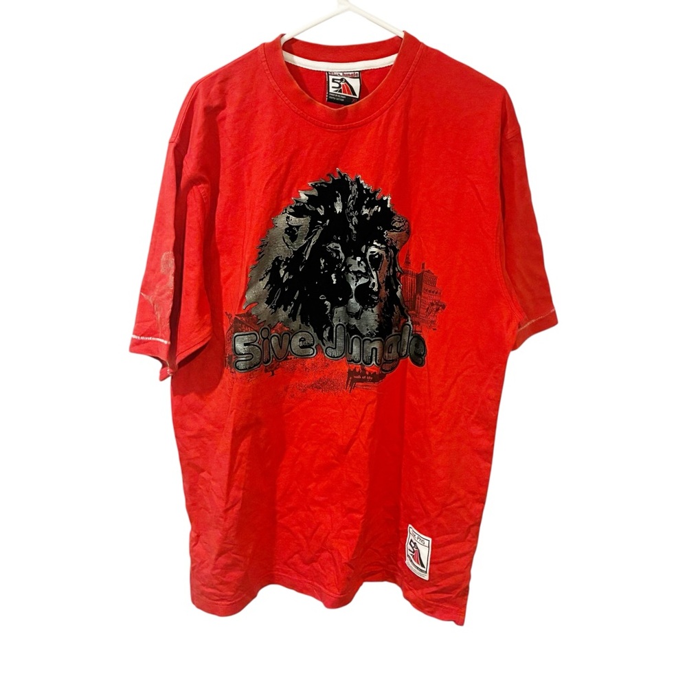Vintage 5ive Jungle Men’s Lion Head Graphic Red Tshirt Size XL Short Sleeve